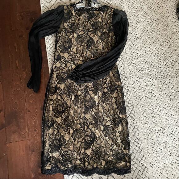 New nwt tadashi shoji designer black cream lace formal cocktail dress size 12 - Picture 4 of 10